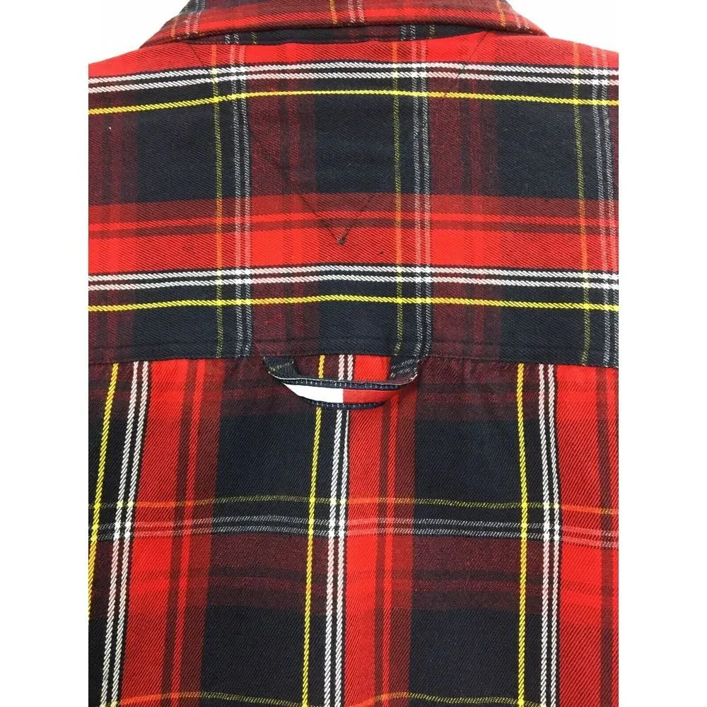 Vintage Tommy‎ Jeans Red Flannel Shirt Mens Plaid Long Sleeve size M